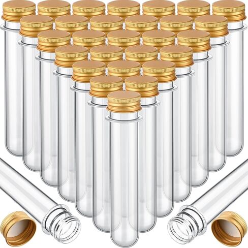 50 Pcs Test Tubes 40 ml Plastic Test Tubes with Screw Lids 1.1 x 5.5 Inch/ 28 x 140 mm Clear Candy Tubes Vials Storage Tubes Container for Sample Powder Seed Bead Gift Science Party (Silver) in Saudi Arabia