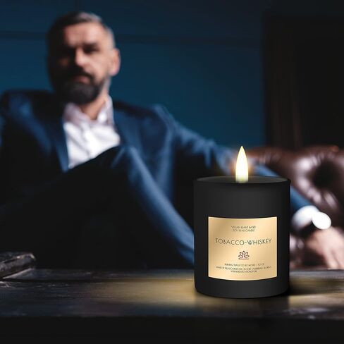 Candle for Men - Natural SoyWax Candle in Big Glass Jar - Highly Scented Candle Tobacco & Whiskey Scent | Burn Time 80 h. - Ideal for Home, Gift for Men, Husband, Father - Handmade in USA in Kuwait
