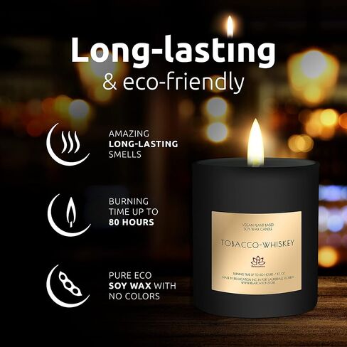 Candle for Men - Natural SoyWax Candle in Big Glass Jar - Highly Scented Candle Tobacco & Whiskey Scent | Burn Time 80 h. - Ideal for Home, Gift for Men, Husband, Father - Handmade in USA in Kuwait