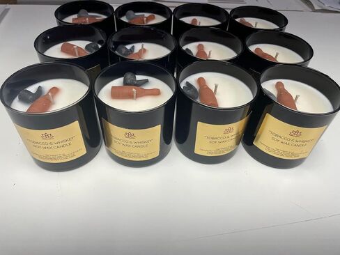 Candle for Men - Natural SoyWax Candle in Big Glass Jar - Highly Scented Candle Tobacco & Whiskey Scent | Burn Time 80 h. - Ideal for Home, Gift for Men, Husband, Father - Handmade in USA in Kuwait