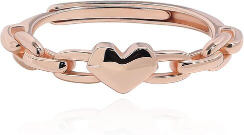 Meissa Silver Heart Rings for Women Silver Chain Link Accent Ring Fashion Band Rings Rose Gold Statement Ring Size Adjustable 5-10, Rose Gold in Saudi Arabia