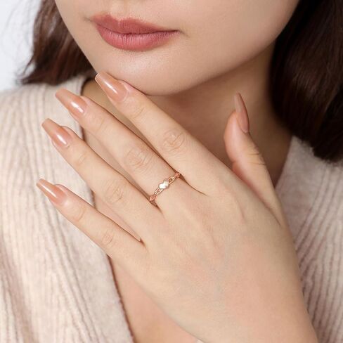 Meissa Silver Heart Rings for Women Silver Chain Link Accent Ring Fashion Band Rings Rose Gold Statement Ring Size Adjustable 5-10, Rose Gold in Saudi Arabia