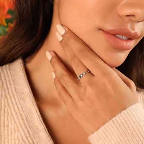 Meissa Silver Heart Rings for Women Silver Chain Link Accent Ring Fashion Band Rings Rose Gold Statement Ring Size Adjustable 5-10, Rose Gold in Saudi Arabia
