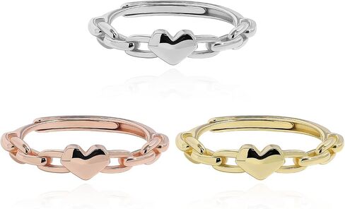 Meissa Silver Heart Rings for Women Silver Chain Link Accent Ring Fashion Band Rings Rose Gold Statement Ring Size Adjustable 5-10, Rose Gold in Saudi Arabia