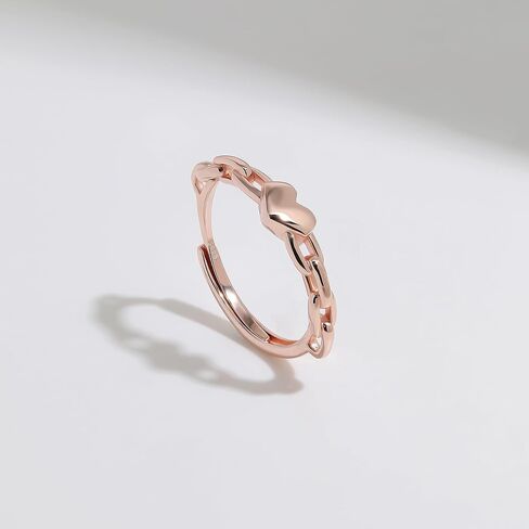 Meissa Silver Heart Rings for Women Silver Chain Link Accent Ring Fashion Band Rings Rose Gold Statement Ring Size Adjustable 5-10, Rose Gold in Saudi Arabia
