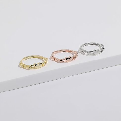 Meissa Silver Heart Rings for Women Silver Chain Link Accent Ring Fashion Band Rings Rose Gold Statement Ring Size Adjustable 5-10, Rose Gold in Saudi Arabia