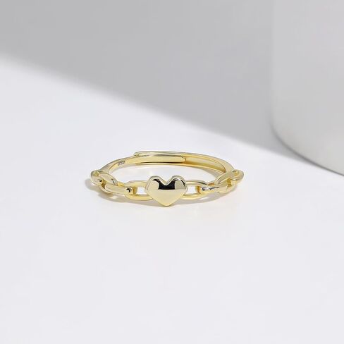 Meissa Silver Heart Rings for Women Silver Chain Link Accent Ring Fashion Band Rings Rose Gold Statement Ring Size Adjustable 5-10, Rose Gold in Saudi Arabia