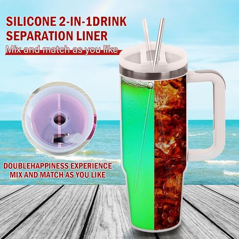 Stanley Cup 2-in-1 Drink Separator Silicone Liner, Compatible with Stanley Cup 40 oz, Stanley Accessory, Reusable 2-in-1 Liner for Party, Leisure, Outdoor, Office (Purple/Green) in Saudi Arabia