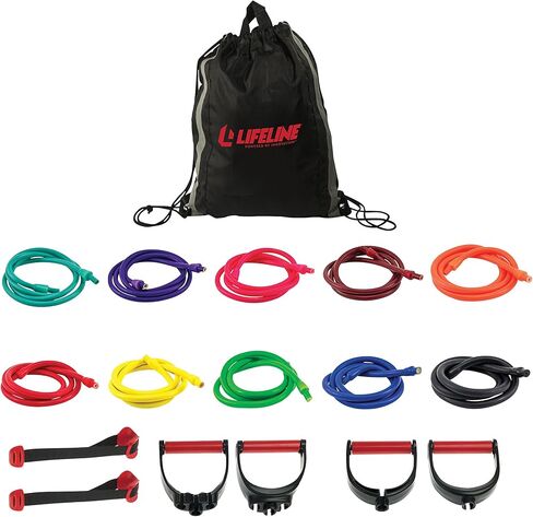 Lifeline Fitness Variable Resistance Trainer Kit - Adjustable Resistance Bands for Working Out - Home Gym Exercise Bands with Door Anchor, Carry Bag, 5ft. Bands and Triple Grip Handles in Saudi Arabia