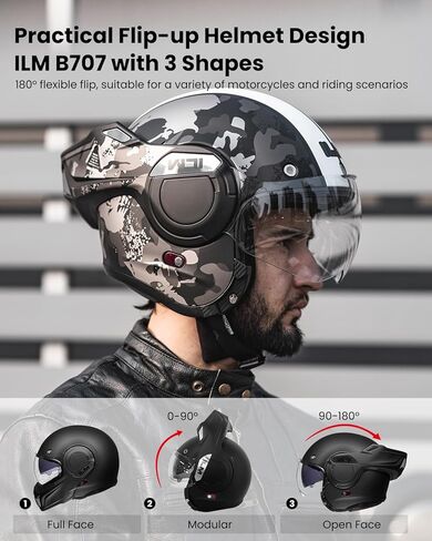 ILM Vintage Full Face Modular Motorcycle Helmet for Adults Men ATV UTV with 180° Reversible Chin Guard DOT Model-B707(Army Green, S) in Kuwait