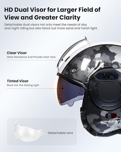 ILM Vintage Full Face Modular Motorcycle Helmet for Adults Men ATV UTV with 180° Reversible Chin Guard DOT Model-B707(Army Green, S) in Kuwait