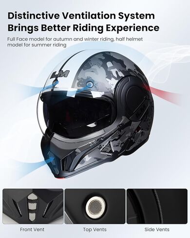 ILM Vintage Full Face Modular Motorcycle Helmet for Adults Men ATV UTV with 180° Reversible Chin Guard DOT Model-B707(Army Green, S) in Kuwait