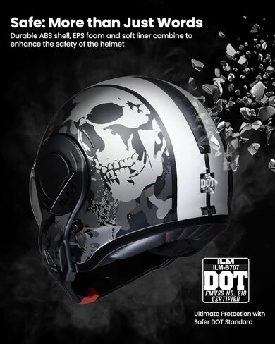 ILM Vintage Full Face Modular Motorcycle Helmet for Adults Men ATV UTV with 180° Reversible Chin Guard DOT Model-B707(Army Green, S) in Kuwait