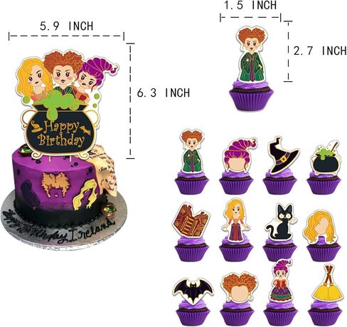 لوازم حفلات أعياد الميلاد من Hocus Pocus، تتضمن ديكورات حفلات Hocus Pocus لافتة عيد ميلاد، وغطاء للكيك، وغطاء للكب كيك، وبالون in Kuwait
