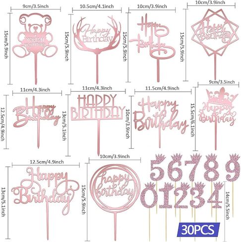 Happy Birthday Cake Topper, 20PCS Black Acrylic Happy Birthday Sign Cupcake Toppers Set for Boys Girls Women Men Birthday Party Decorations Supplies in Saudi Arabia