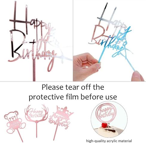 Happy Birthday Cake Topper, 20PCS Black Acrylic Happy Birthday Sign Cupcake Toppers Set for Boys Girls Women Men Birthday Party Decorations Supplies in Saudi Arabia