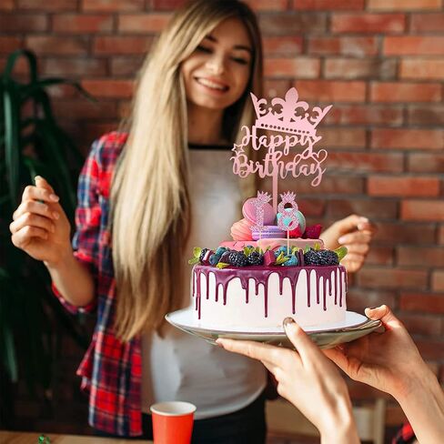 Happy Birthday Cake Topper, 20PCS Black Acrylic Happy Birthday Sign Cupcake Toppers Set for Boys Girls Women Men Birthday Party Decorations Supplies in Saudi Arabia