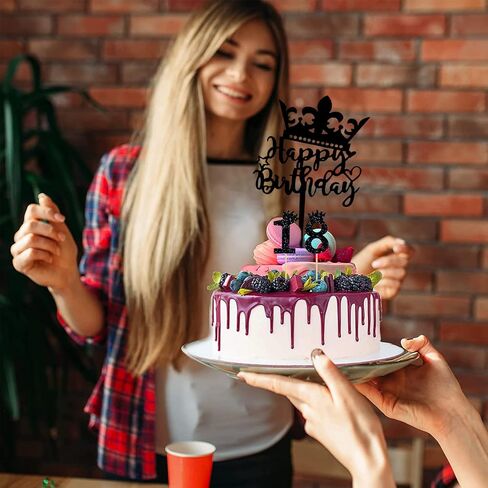 Happy Birthday Cake Topper, 20PCS Black Acrylic Happy Birthday Sign Cupcake Toppers Set for Boys Girls Women Men Birthday Party Decorations Supplies in Saudi Arabia