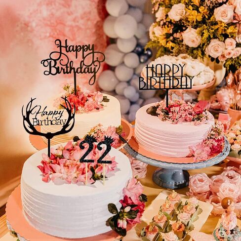 Happy Birthday Cake Topper, 20PCS Black Acrylic Happy Birthday Sign Cupcake Toppers Set for Boys Girls Women Men Birthday Party Decorations Supplies in Saudi Arabia