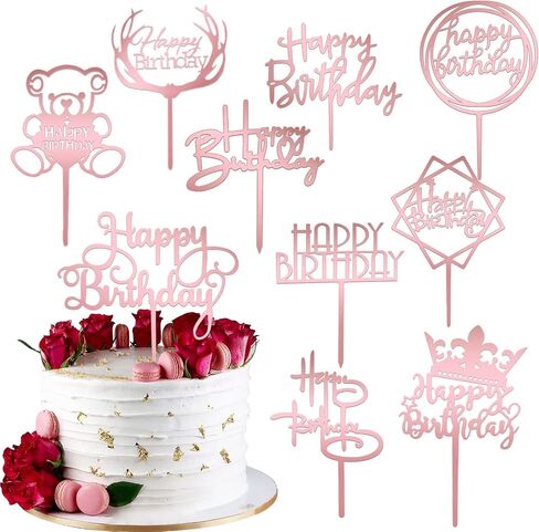 Happy Birthday Cake Topper, 20PCS Black Acrylic Happy Birthday Sign Cupcake Toppers Set for Boys Girls Women Men Birthday Party Decorations Supplies in Saudi Arabia