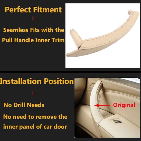 TTCR-II for BMW X5 X6 Door Handle Outer Cover, Genuine Leather Handle Outer Bracket Right Front/Right Rear Passenger Seat Door Panel Trim (Fits: BMW X5 2007-2013 and X6 2008-2014) (Beige, Right) in Saudi Arabia
