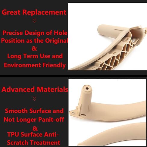 TTCR-II for BMW X5 X6 Door Handle Outer Cover, Genuine Leather Handle Outer Bracket Right Front/Right Rear Passenger Seat Door Panel Trim (Fits: BMW X5 2007-2013 and X6 2008-2014) (Beige, Right) in Saudi Arabia