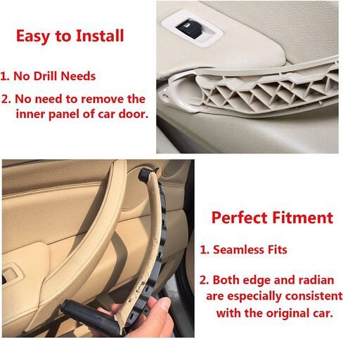 TTCR-II for BMW X5 X6 Door Handle Outer Cover, Genuine Leather Handle Outer Bracket Right Front/Right Rear Passenger Seat Door Panel Trim (Fits: BMW X5 2007-2013 and X6 2008-2014) (Beige, Right) in Saudi Arabia