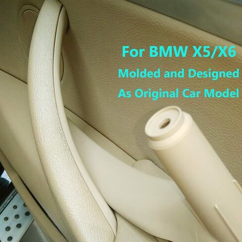 TTCR-II for BMW X5 X6 Door Handle Outer Cover, Genuine Leather Handle Outer Bracket Right Front/Right Rear Passenger Seat Door Panel Trim (Fits: BMW X5 2007-2013 and X6 2008-2014) (Beige, Right) in Saudi Arabia