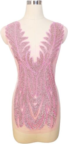 صدرية كبيرة مزينة بالترتر وأحجار الراين مزينة ببلورات وخرز للخياطة اليدوية لملابس الملابس (L6-Silver) in Kuwait