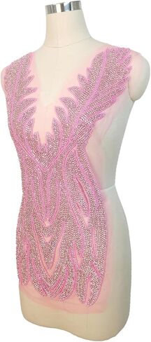 صدرية كبيرة مزينة بالترتر وأحجار الراين مزينة ببلورات وخرز للخياطة اليدوية لملابس الملابس (L6-Silver) in Kuwait