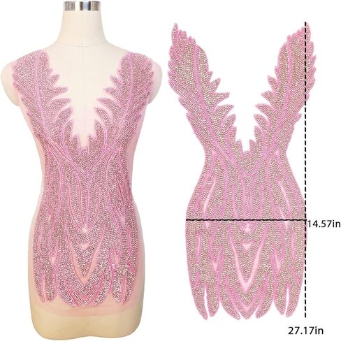 صدرية كبيرة مزينة بالترتر وأحجار الراين مزينة ببلورات وخرز للخياطة اليدوية لملابس الملابس (L6-Silver) in Kuwait