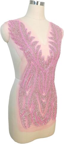 صدرية كبيرة مزينة بالترتر وأحجار الراين مزينة ببلورات وخرز للخياطة اليدوية لملابس الملابس (L6-Silver) in Kuwait