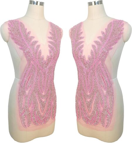 صدرية كبيرة مزينة بالترتر وأحجار الراين مزينة ببلورات وخرز للخياطة اليدوية لملابس الملابس (L6-Silver) in Kuwait