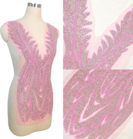 صدرية كبيرة مزينة بالترتر وأحجار الراين مزينة ببلورات وخرز للخياطة اليدوية لملابس الملابس (L6-Silver) in Kuwait