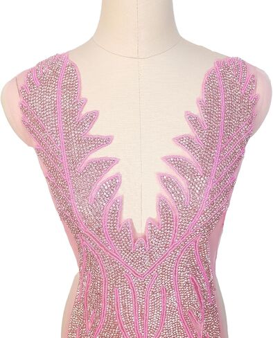 صدرية كبيرة مزينة بالترتر وأحجار الراين مزينة ببلورات وخرز للخياطة اليدوية لملابس الملابس (L6-Silver) in Kuwait