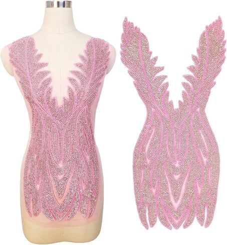 صدرية كبيرة مزينة بالترتر وأحجار الراين مزينة ببلورات وخرز للخياطة اليدوية لملابس الملابس (L6-Silver) in Kuwait