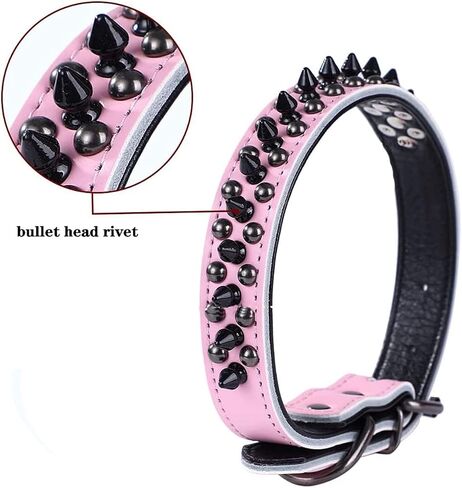 Serijoars Adjustable Genuine Leather Spiked Studded Dog Collars for Small Medium Large Pets/Pit Bull/Bulldog/Pugs/Husky (L, Green1) in Saudi Arabia