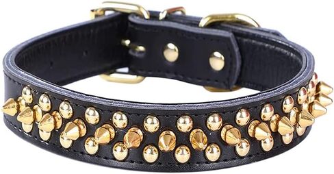 Serijoars Adjustable Genuine Leather Spiked Studded Dog Collars for Small Medium Large Pets/Pit Bull/Bulldog/Pugs/Husky (L, Green1) in Saudi Arabia