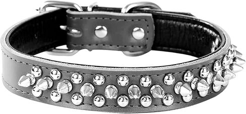 Serijoars Adjustable Genuine Leather Spiked Studded Dog Collars for Small Medium Large Pets/Pit Bull/Bulldog/Pugs/Husky (L, Green1) in Saudi Arabia