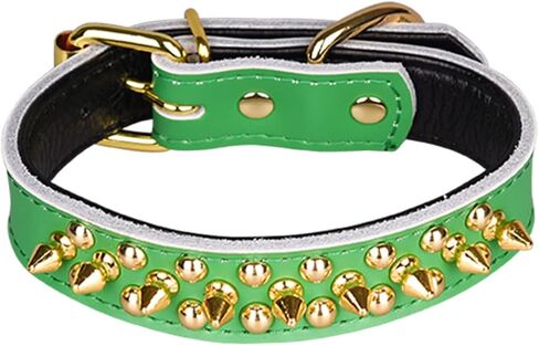 Serijoars Adjustable Genuine Leather Spiked Studded Dog Collars for Small Medium Large Pets/Pit Bull/Bulldog/Pugs/Husky (L, Green1) in Saudi Arabia