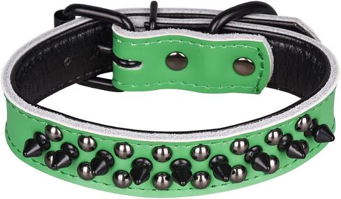 Serijoars Adjustable Genuine Leather Spiked Studded Dog Collars for Small Medium Large Pets/Pit Bull/Bulldog/Pugs/Husky (L, Green1) in Saudi Arabia