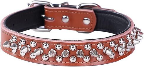 Serijoars Adjustable Genuine Leather Spiked Studded Dog Collars for Small Medium Large Pets/Pit Bull/Bulldog/Pugs/Husky (L, Green1) in Saudi Arabia