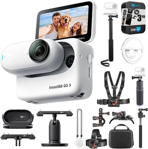 Insta360 GO 3 64GB Sport Kit 275672: حزمة كاميرا الحركة الصغيرة 2.7K مع حزمة حماية معززة لمدة 3 سنوات CPS، عصا سيلفي 3 في 1، مقبض طاقة 4000 مللي أمبير في الساعة، مجموعة عمل ديكو جير الخارجية وإضاءة حلقة لاسلكية in Saudi Arabia