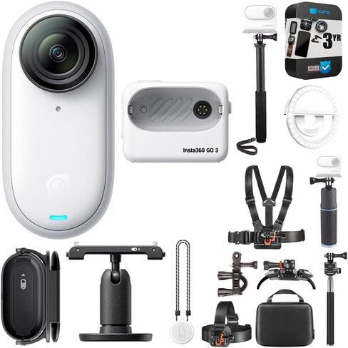 Insta360 GO 3 (64 جيجابايت) 275428: حزمة كاميرا الحركة الصغيرة 2.7K مع حزمة حماية معززة لمدة 3 سنوات CPS، وعصا سيلفي 3 في 1، ومقبض طاقة 4000 مللي أمبير في الساعة، ومجموعة عمل ديكو جير الخارجية وإضاءة حلقة لاسلكية in Saudi Arabia