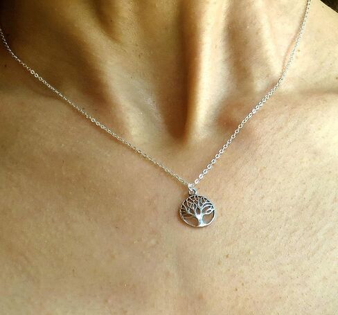 Tree of Life Pendant Necklace for women, Sterling silver 925 round small pendant, Dainty necklace for girls, Silver family tree pendant, Everyday necklace in Saudi Arabia