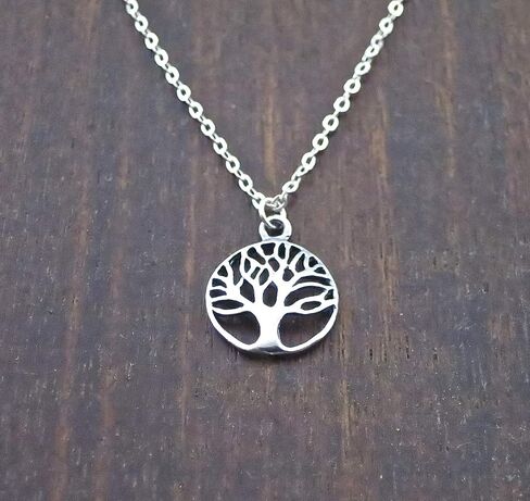 Tree of Life Pendant Necklace for women, Sterling silver 925 round small pendant, Dainty necklace for girls, Silver family tree pendant, Everyday necklace in Saudi Arabia