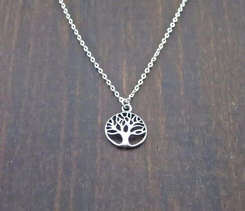 Tree of Life Pendant Necklace for women, Sterling silver 925 round small pendant, Dainty necklace for girls, Silver family tree pendant, Everyday necklace in Saudi Arabia