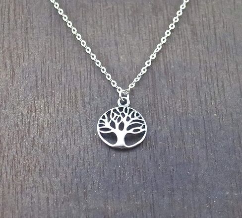 Tree of Life Pendant Necklace for women, Sterling silver 925 round small pendant, Dainty necklace for girls, Silver family tree pendant, Everyday necklace in Saudi Arabia