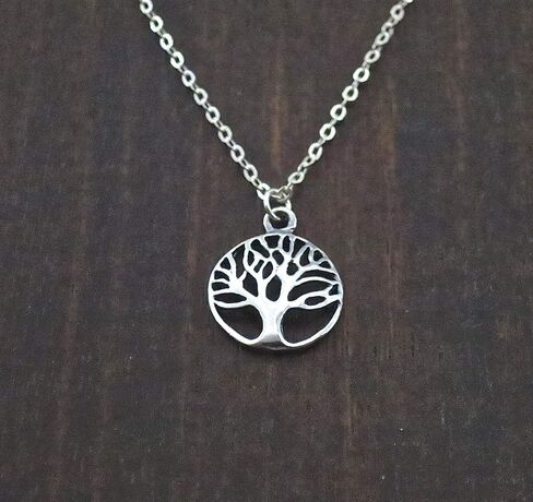 Tree of Life Pendant Necklace for women, Sterling silver 925 round small pendant, Dainty necklace for girls, Silver family tree pendant, Everyday necklace in Saudi Arabia