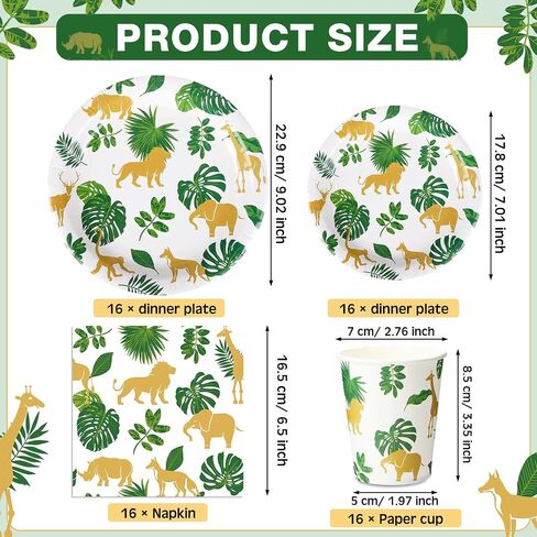Jinei 130 Pcs Safari Jungle Safari Party Supplies 16 Set Jungle Animal Safari Tableware Tablecloth Plates Cups Napkins Spoons Forks Knives Straws for Kids Birthday Party Baby Shower Decorations in Saudi Arabia